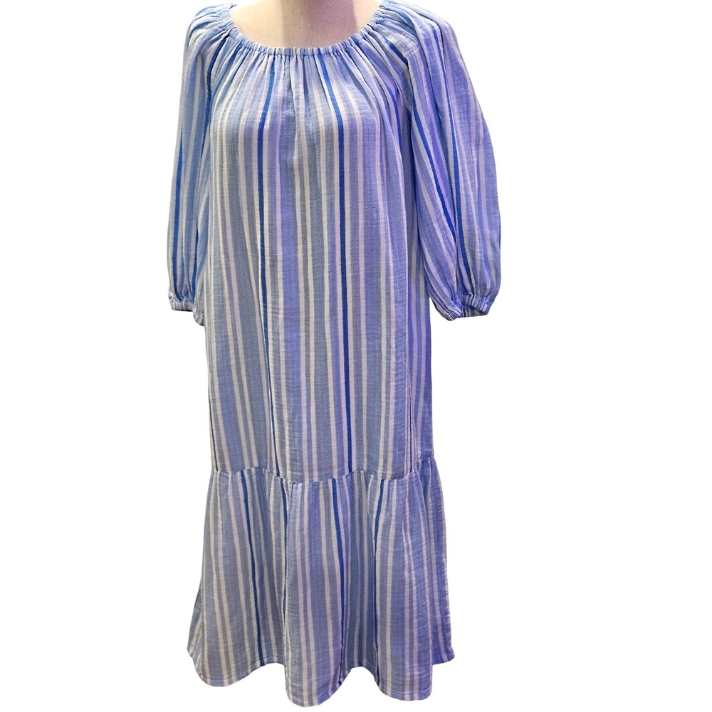 Tommy Bahama Island Gauze XS Blue‎ White Striped Maxi Dress Pockets #421